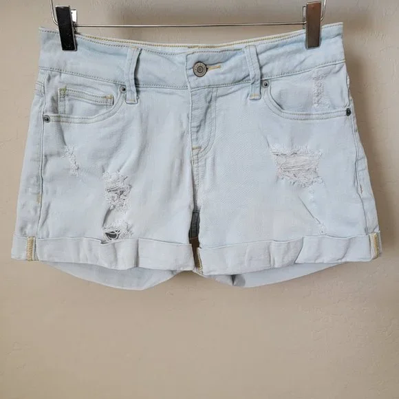 Guess Light Wash Destroyed Cuffed Denim Shorts - Picture 2 of 16